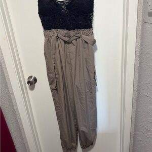 Justify Black Lace and Tan Jumpsuit